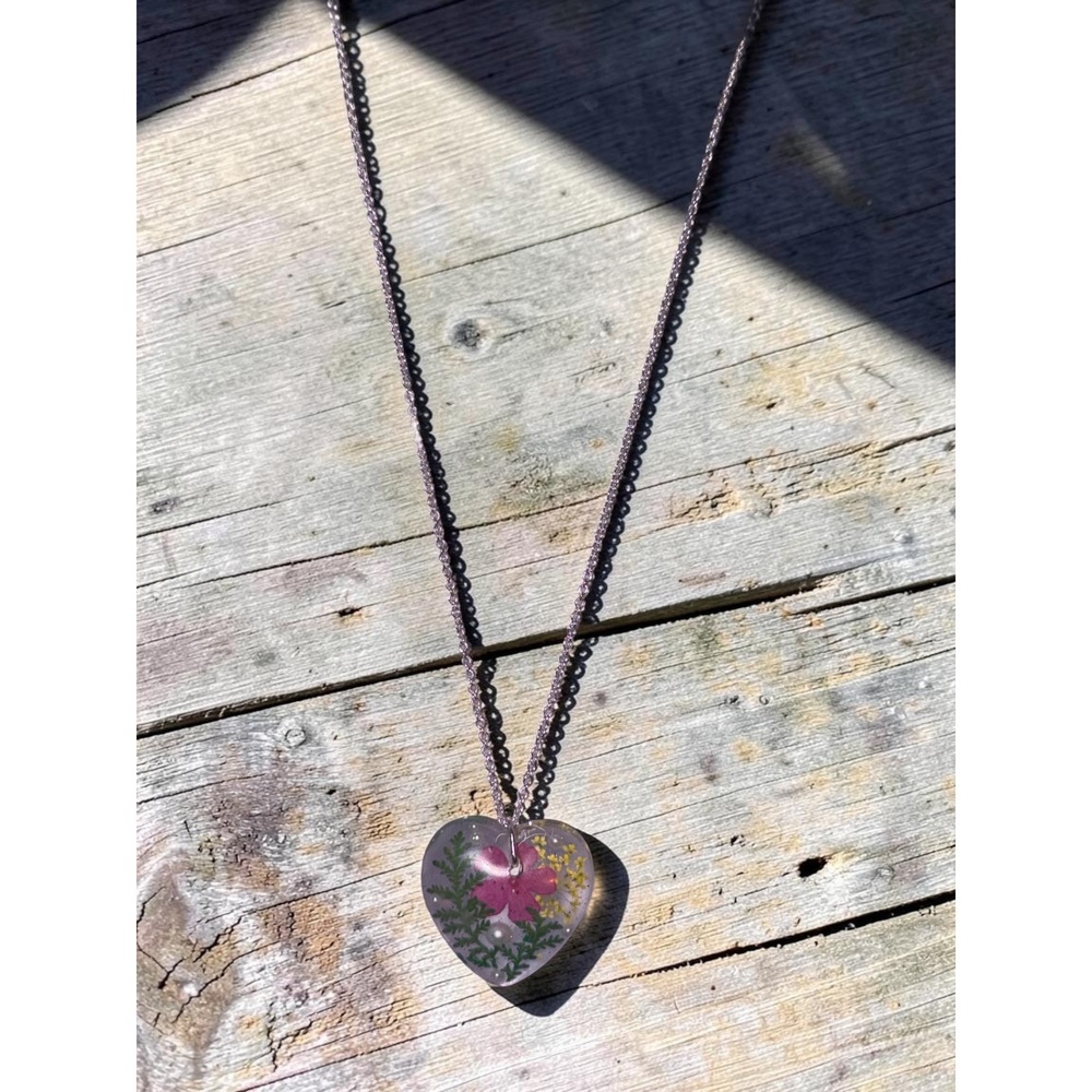 Handmade Pressed Flower Heart Necklace